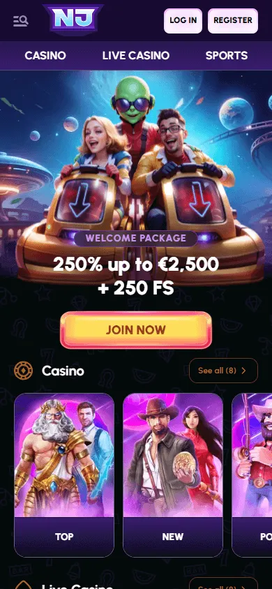 Novajackpot Casino mobile browser home view